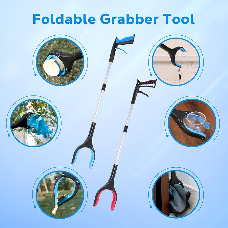 POPDA Grabber Reacher Tool - 32” Extra Long Foldable Gripper and Reaching Tool - Heavy Duty Pick Up Stick Grabbers for Seniors, Trash, Surgery Recovery Must Haves Gifts (Blue-2pc) - Image 5